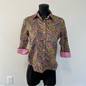 Colorful patterned psychedelic button down top